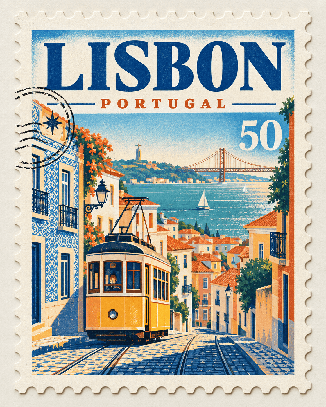 Mid-Century City Stamp Travel Poster