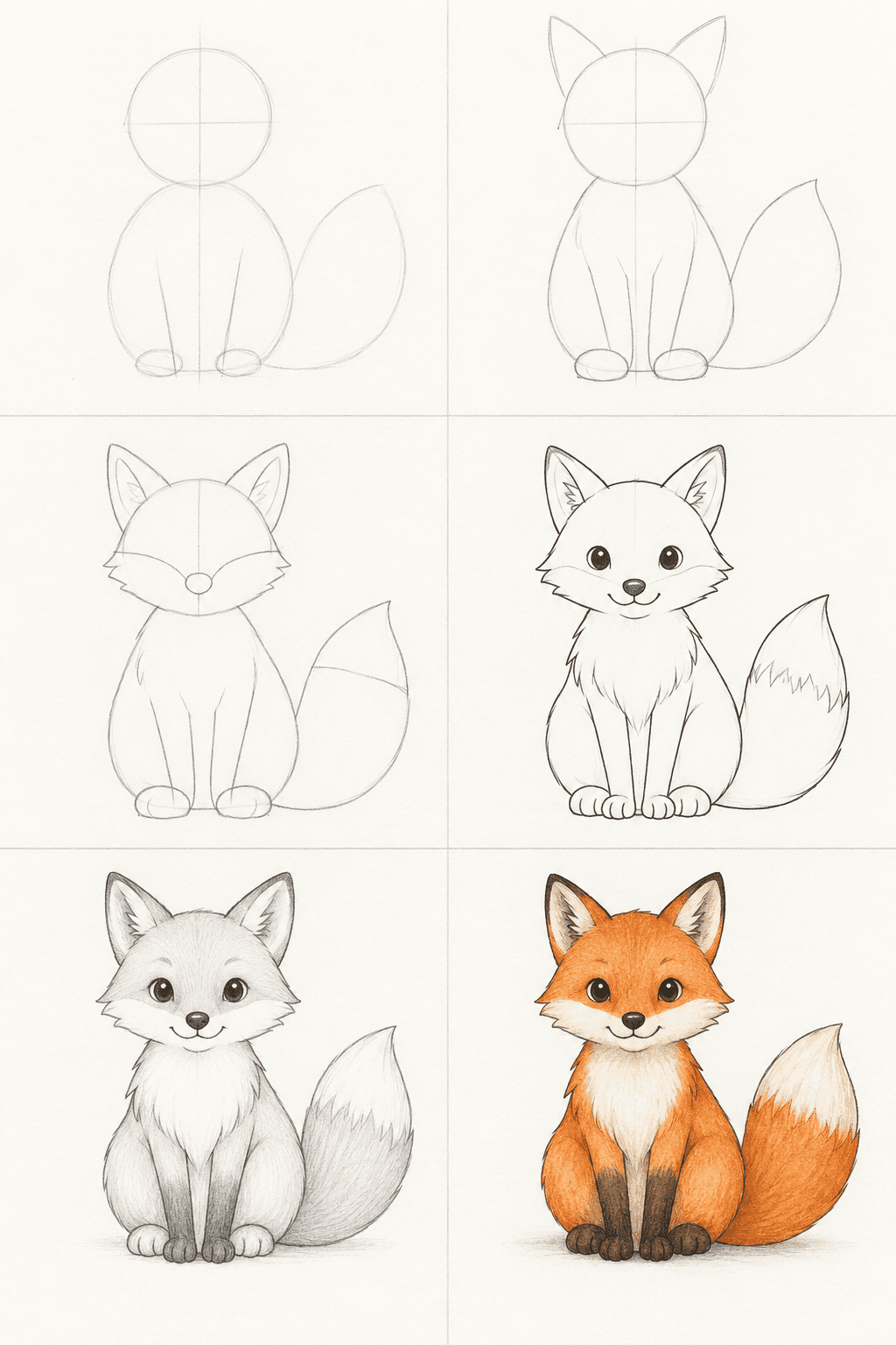 Six-Stage Cute Animal Drawing Sheet